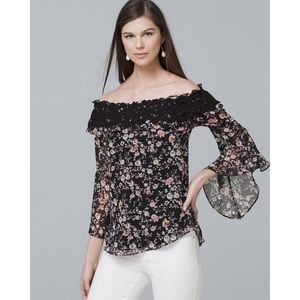 New WHBM Off the Shoulder Blouse floral chrochet